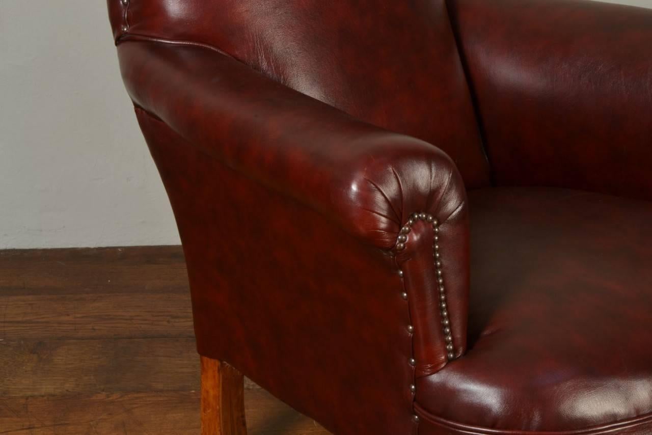 Victorian Pair of Dark Red Leather Armchairs
