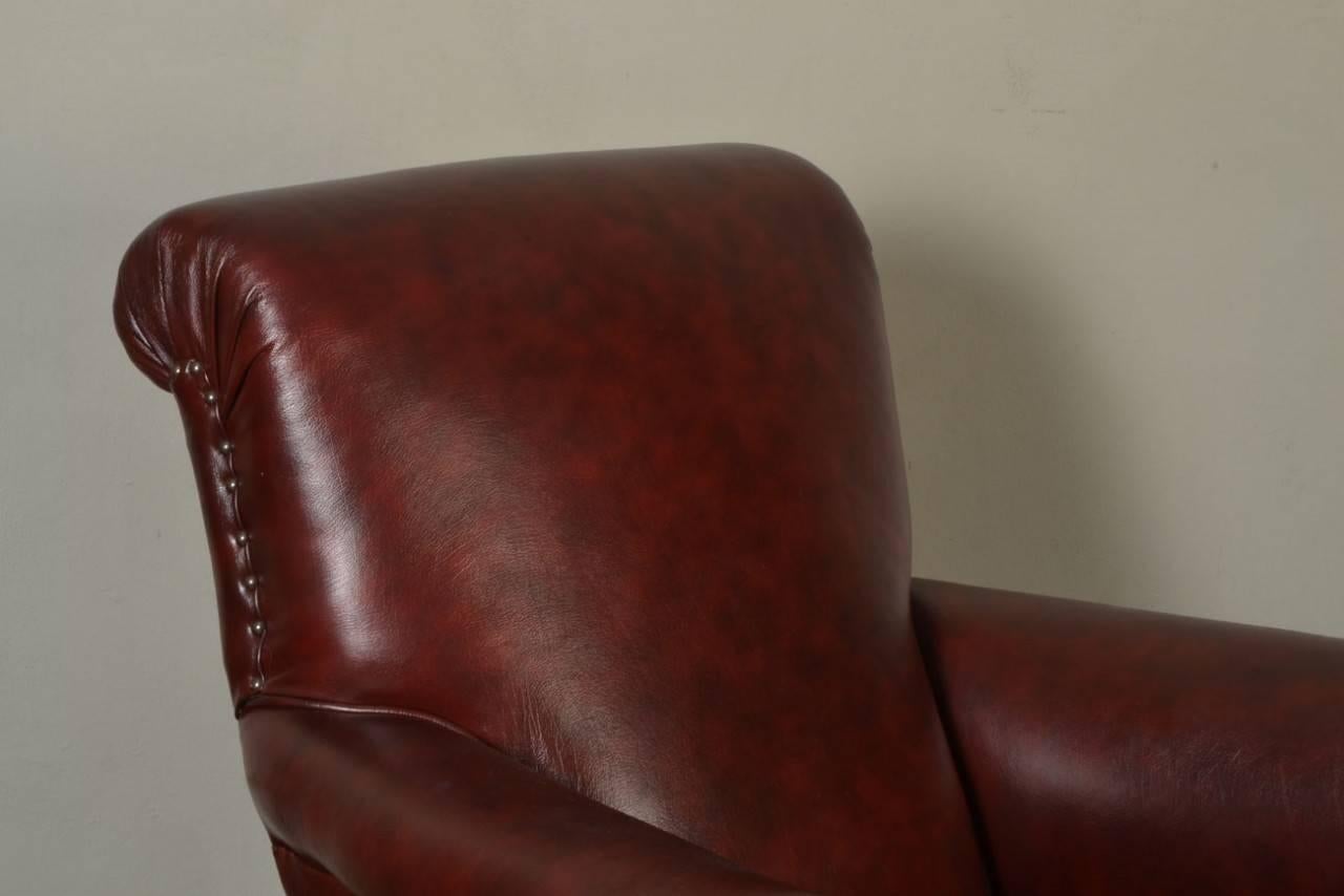 English Pair of Dark Red Leather Armchairs