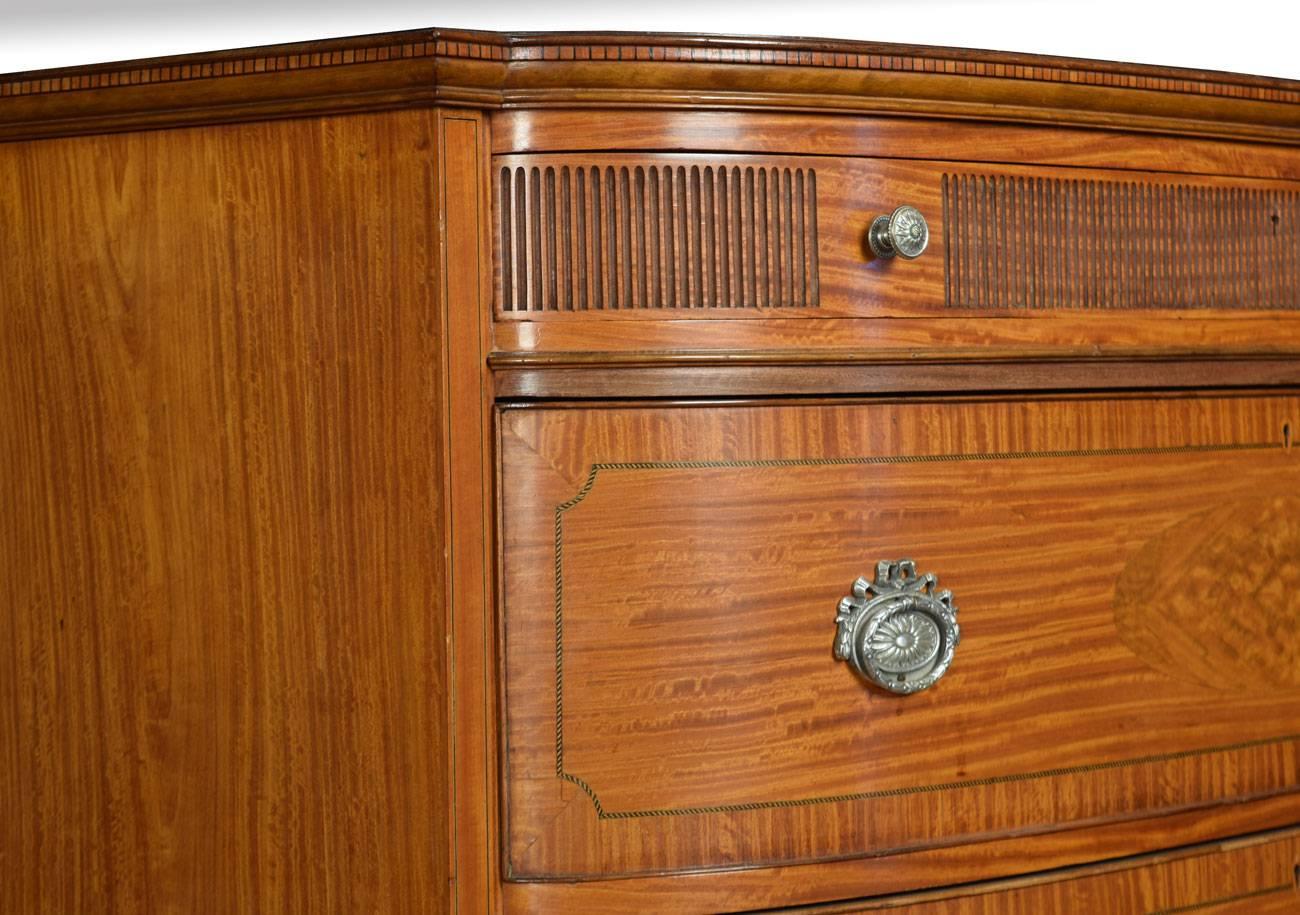 Sheraton Late 19th Century Satinwood Bow Fronted Chest of Draws