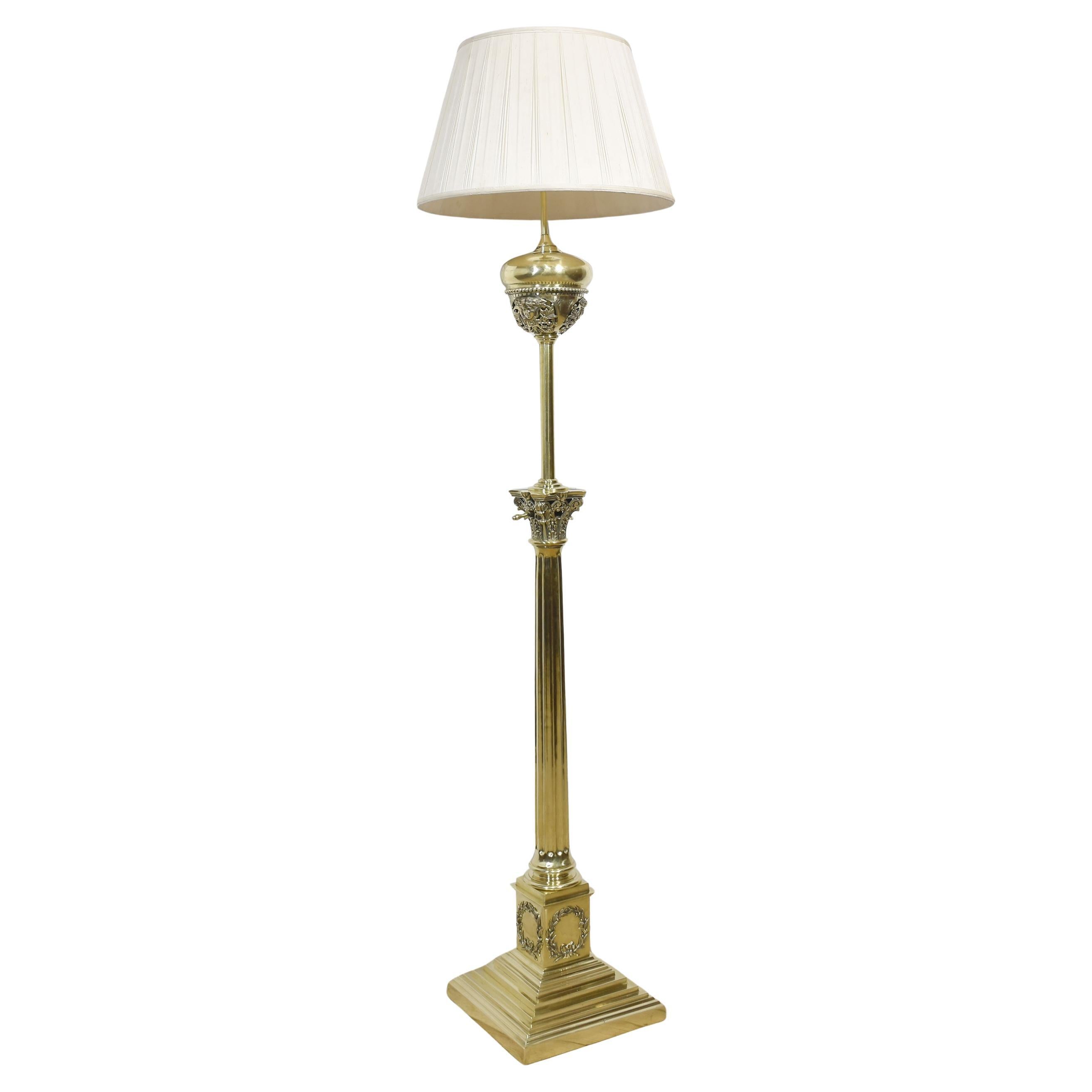 Monumental brass standard lamp by Hinks For Sale