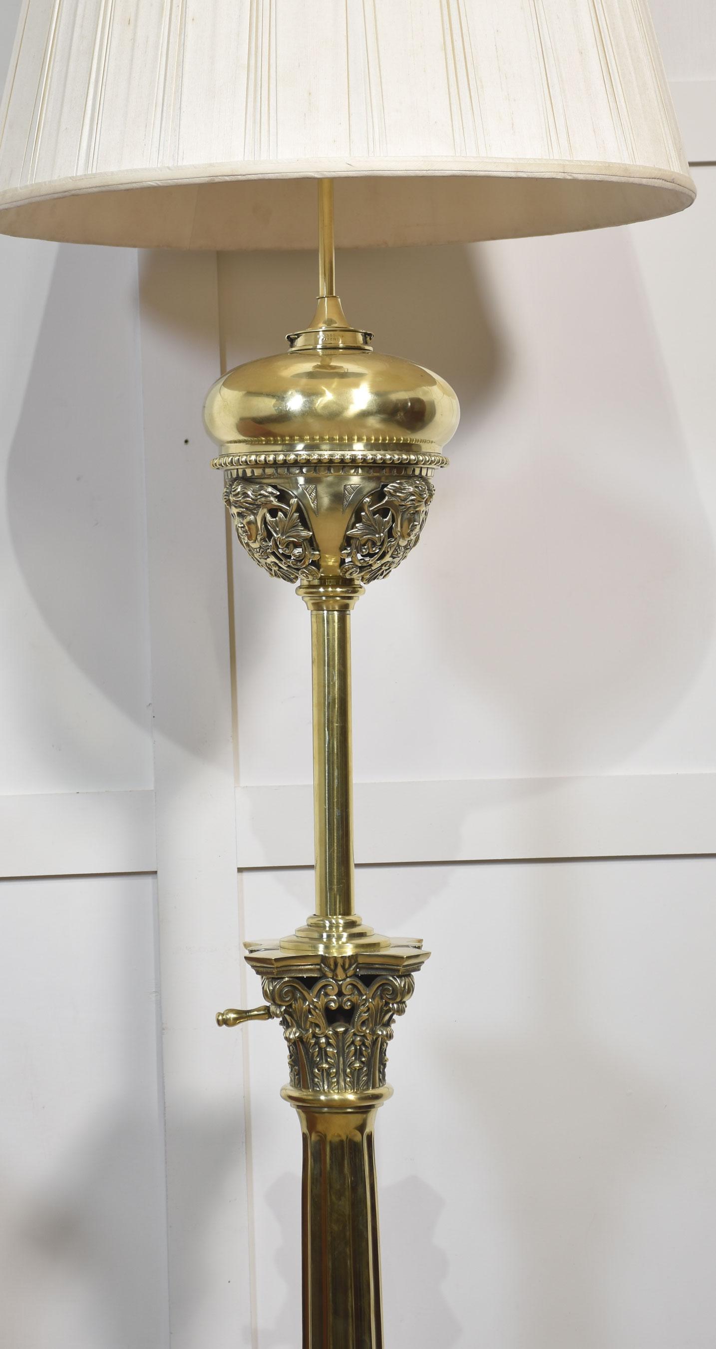British Monumental brass standard lamp by Hinks For Sale