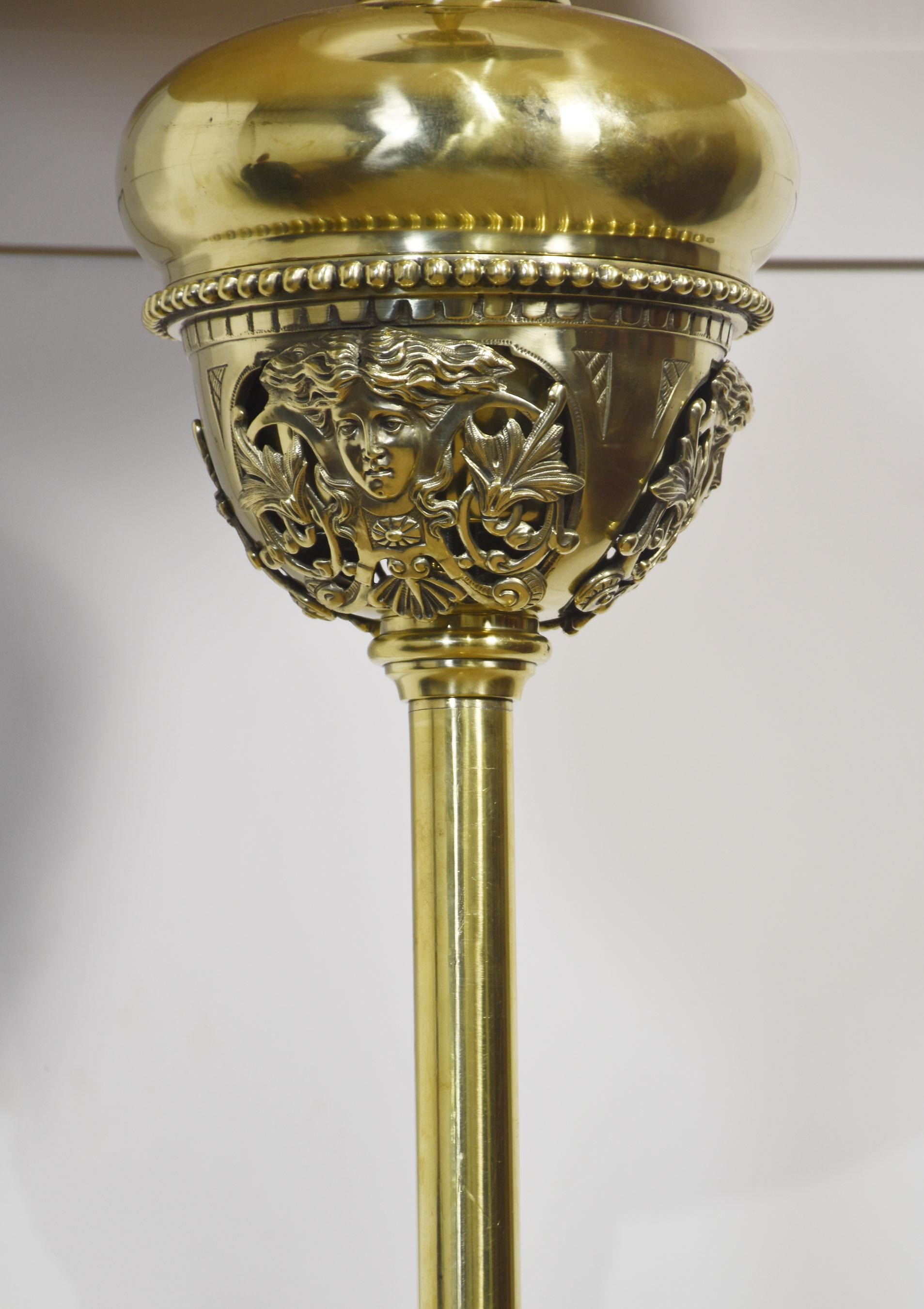 Brass Monumental brass standard lamp by Hinks For Sale