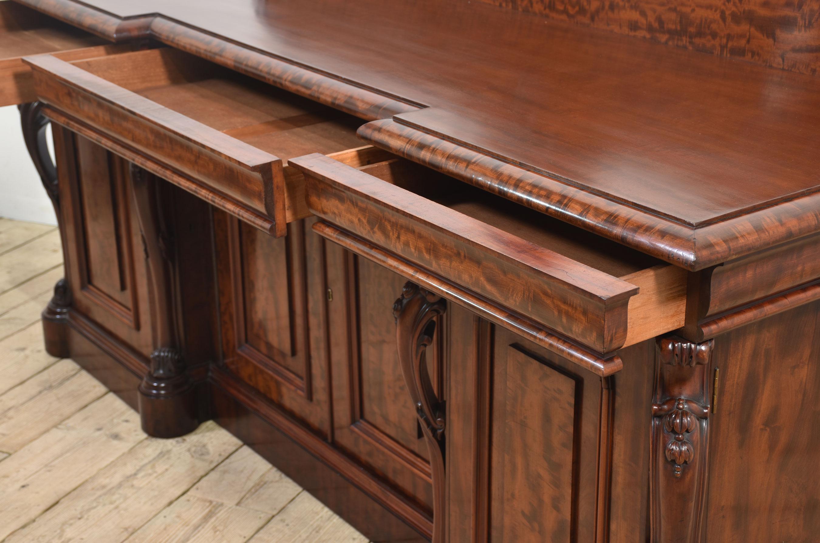 Large figured mahogany breakfront sideboard For Sale 5
