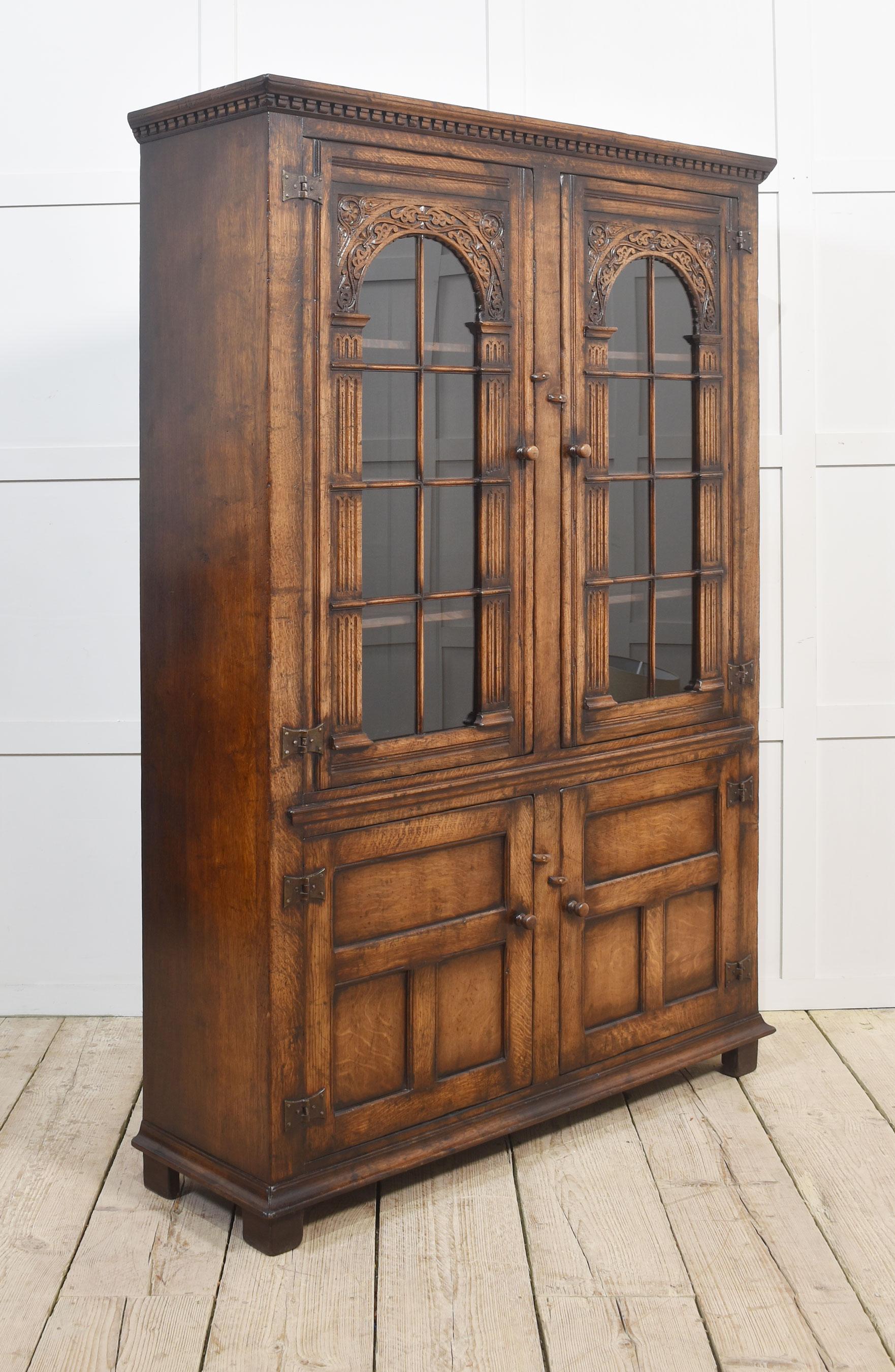 Solid oak two door bookcase For Sale 1