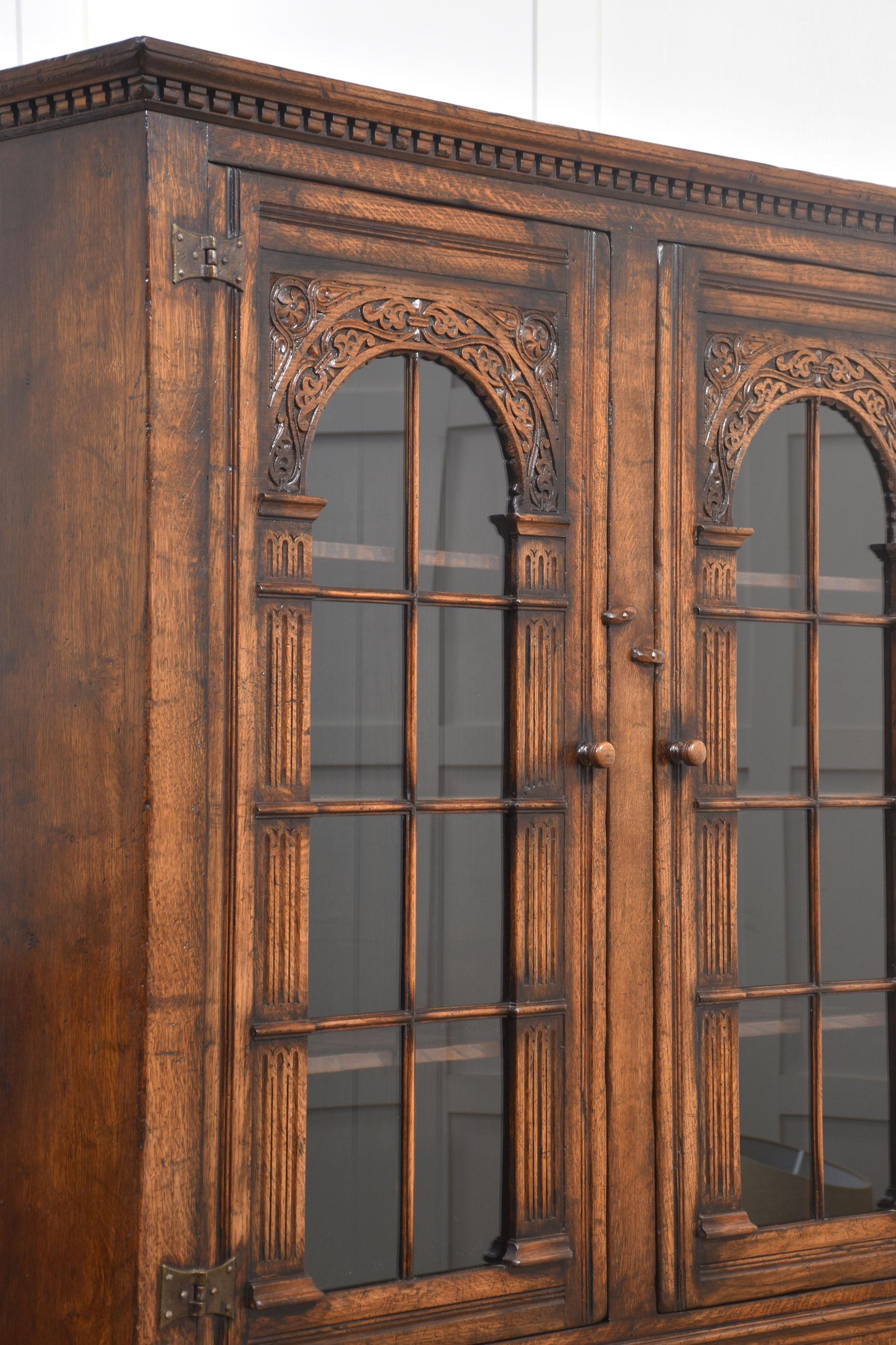 Solid oak two door bookcase For Sale 3
