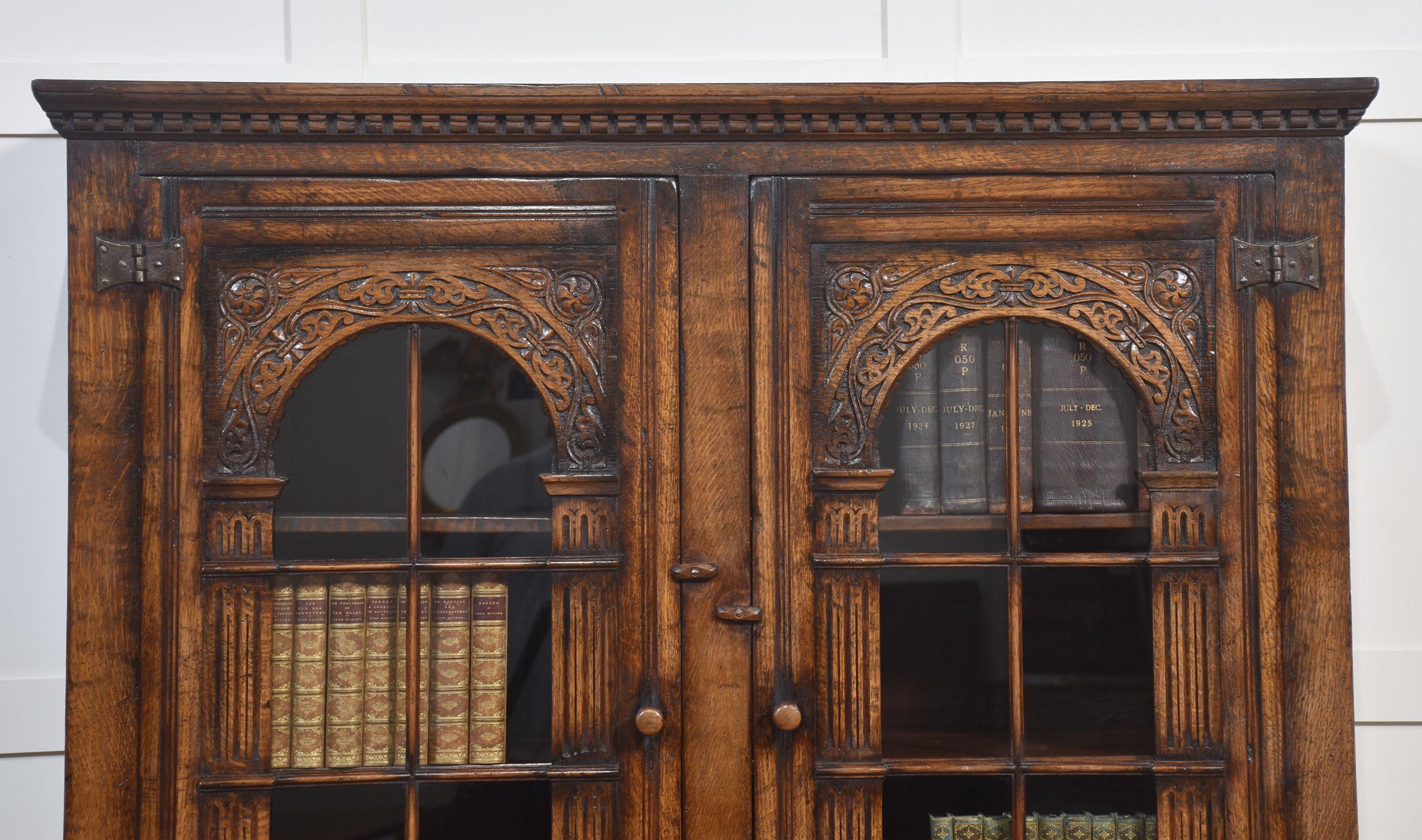 Solid oak two door bookcase For Sale 5
