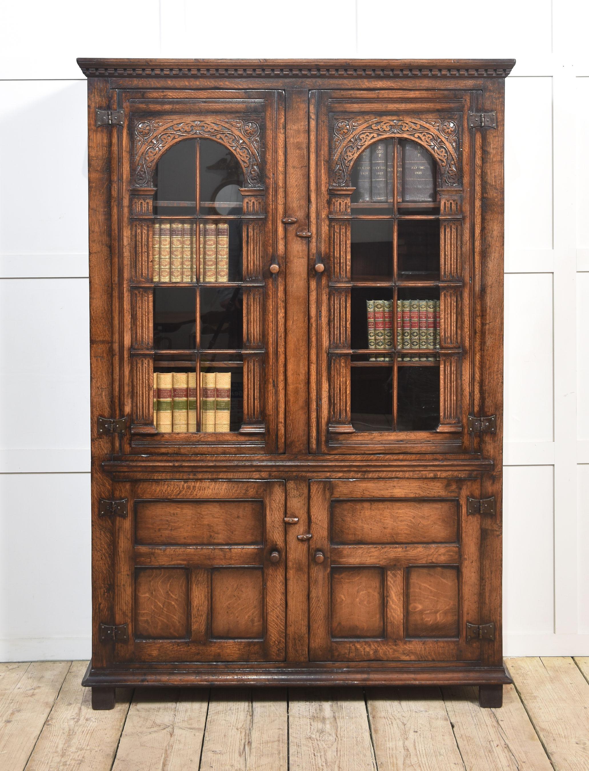 Solid oak two door bookcase For Sale 4