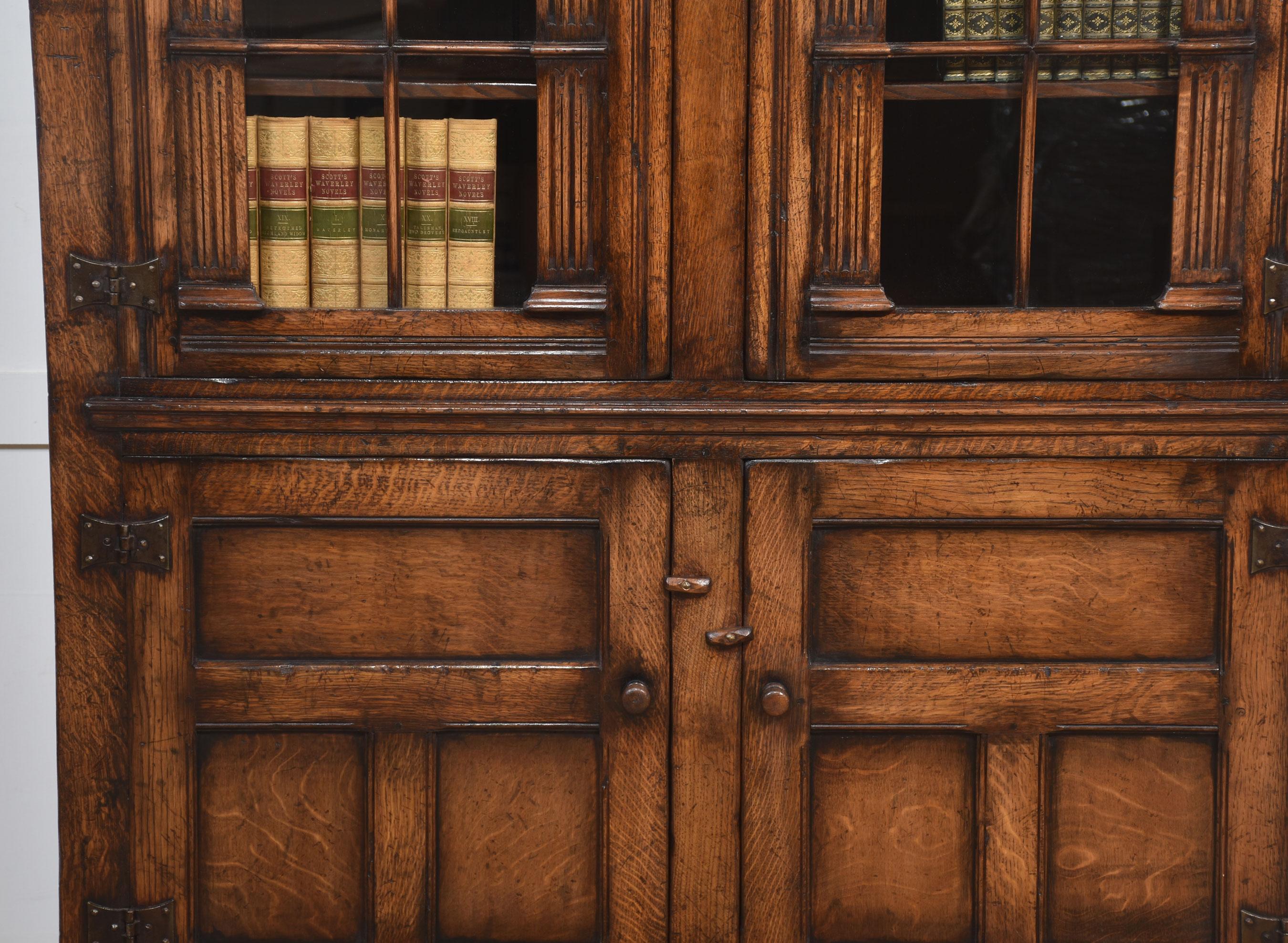 Solid oak two door bookcase For Sale 7
