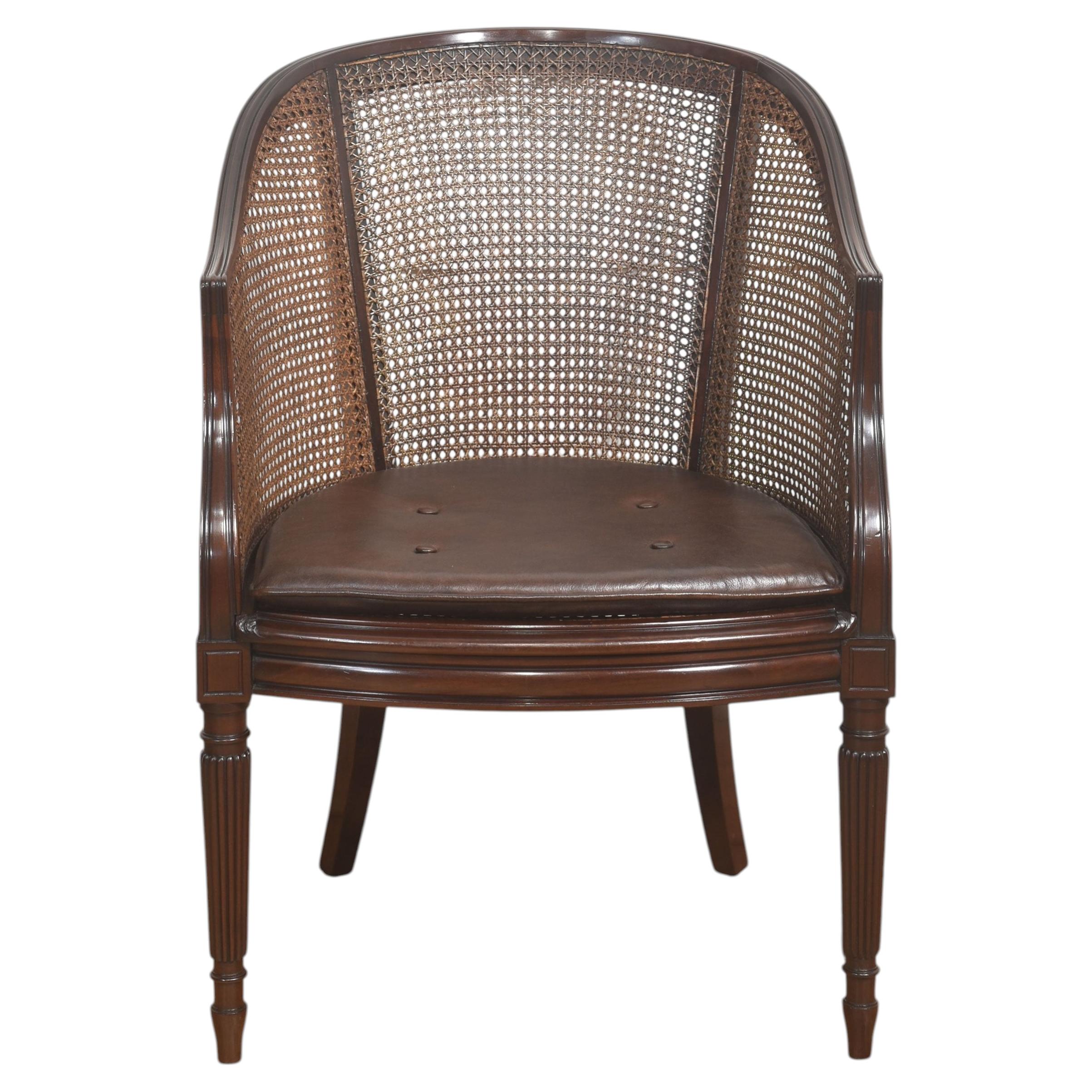 Edwardian Mahogany And Cane Tub Armchair For Sale