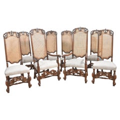 Set Of Eight Walnut High-Back Cane Dining Chairs