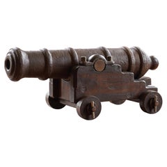 19th-Century Cast-Iron Signal Cannon On Oak Carriage