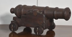 19th-Century Cast-Iron Signal Cannon On Oak Carriage