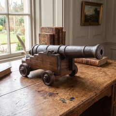Cast-Iron Signal Cannon On Oak Carriage