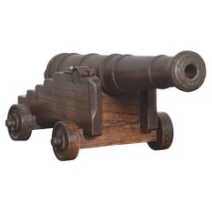 Cast-Iron Signal Cannon On Oak Carriage