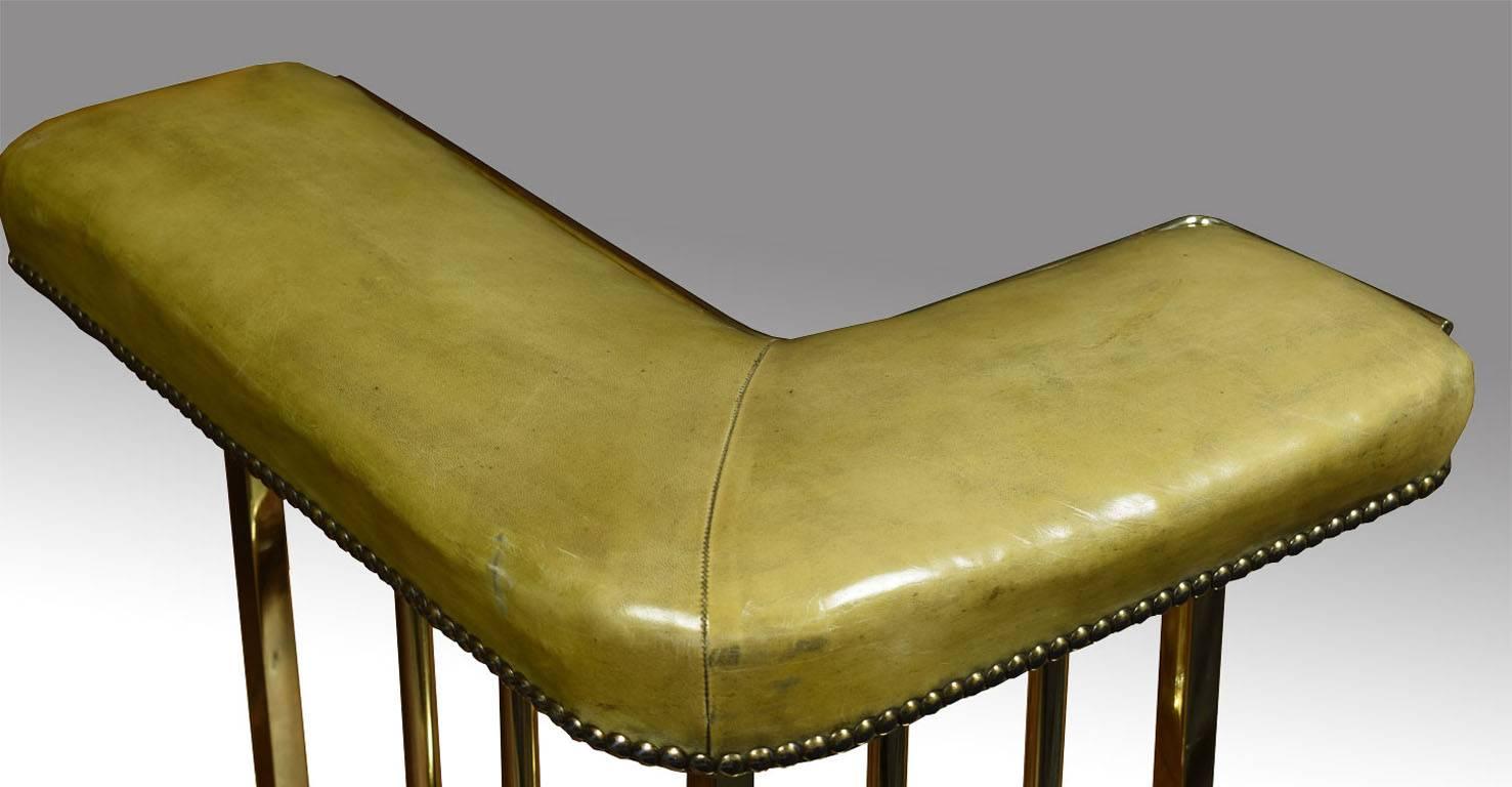 English Early 20th Century Brass and Leather Upholstered Club Fender