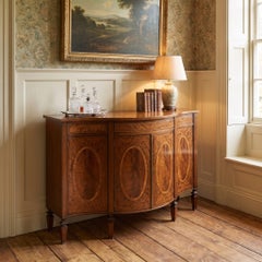 Sheraton Revival Inlaid Satinwood Bow-Front Sideboard