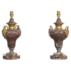 Pair Of French Rouge Marble And Gilt Brass Table Lamps