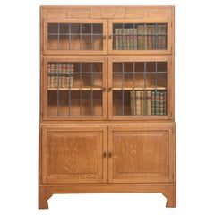 Art Deco Oak Leaded Glass Bookcase