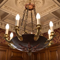 Empire Revival Brass And Copper Eight-Light Chandelier