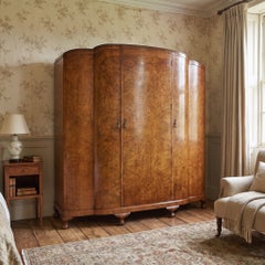 Art Deco Burr Walnut Breakfront Wardrobe