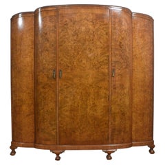 Art Deco Burr Walnut Breakfront Wardrobe
