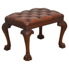 Chippendale-Style Mahogany And Leather Stool