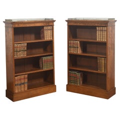 Pair Of Burr Walnut Open Bookcases With Brass Galleries