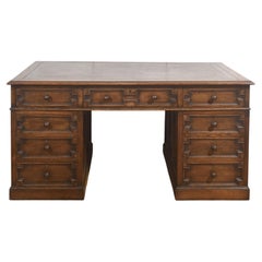 Oak Partners Desk With Leather Writing Surface