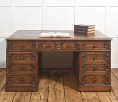 Oak Partners Desk With Leather Writing Surface