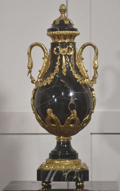 Louis XVI Style Gilt-Metal Mounted Black Marble Urn And Pedestal