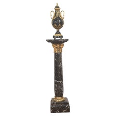 Louis XVI Style Gilt-Metal Mounted Black Marble Urn And Pedestal