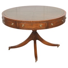 Mahogany And Green Leather Drum Table