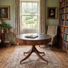 Mahogany And Green Leather Drum Table
