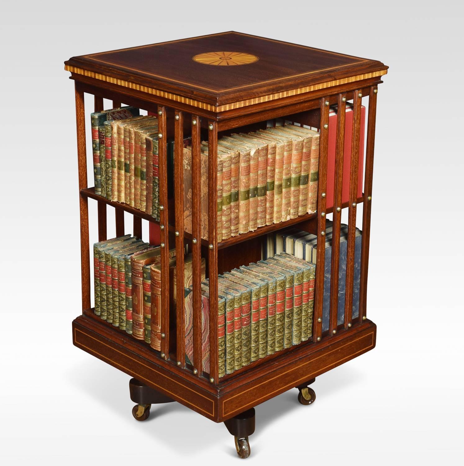 English Edwardian Mahogany Inlaid Revolving Bookcase