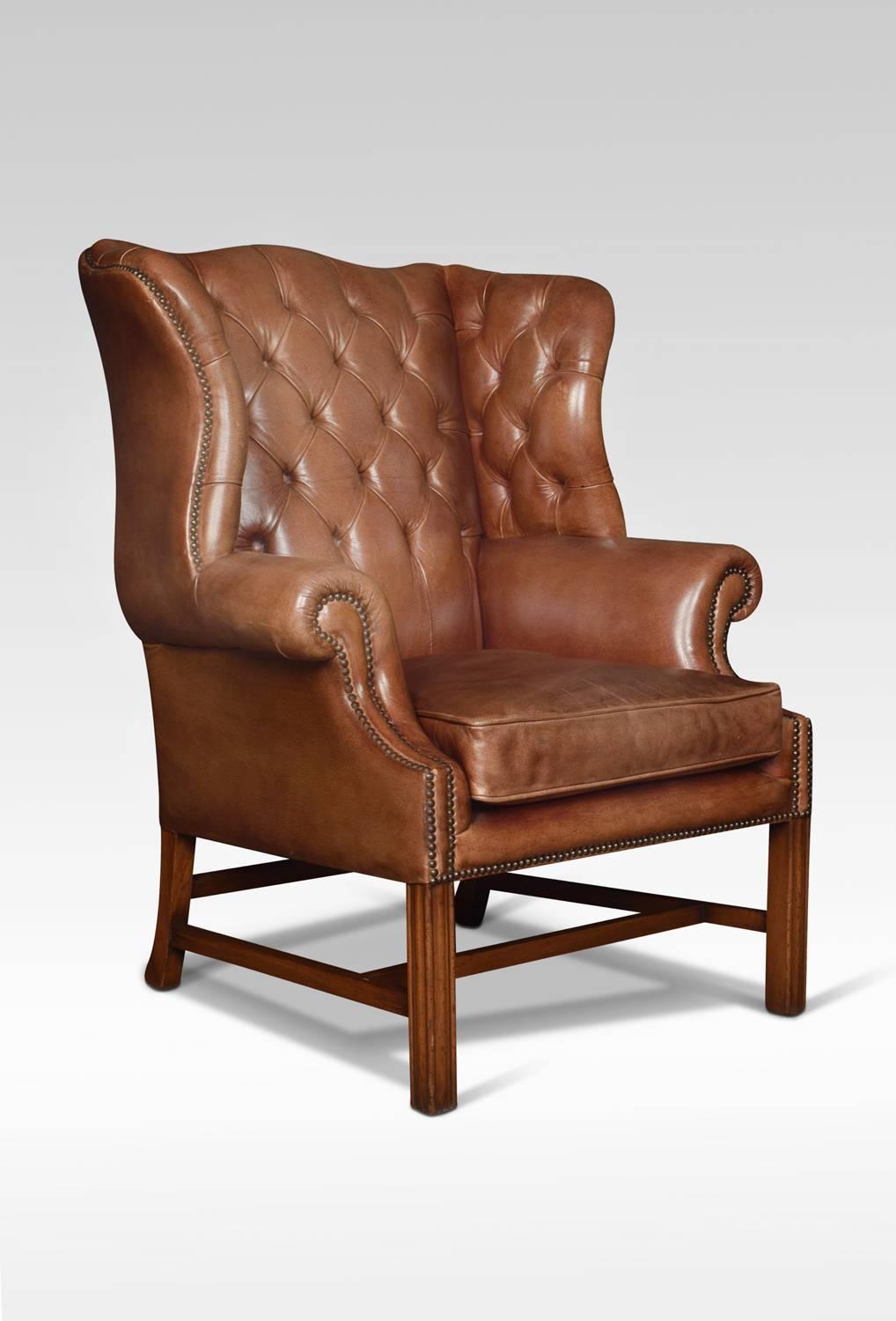 Victorian Leather Upholstered Wingback Armchair