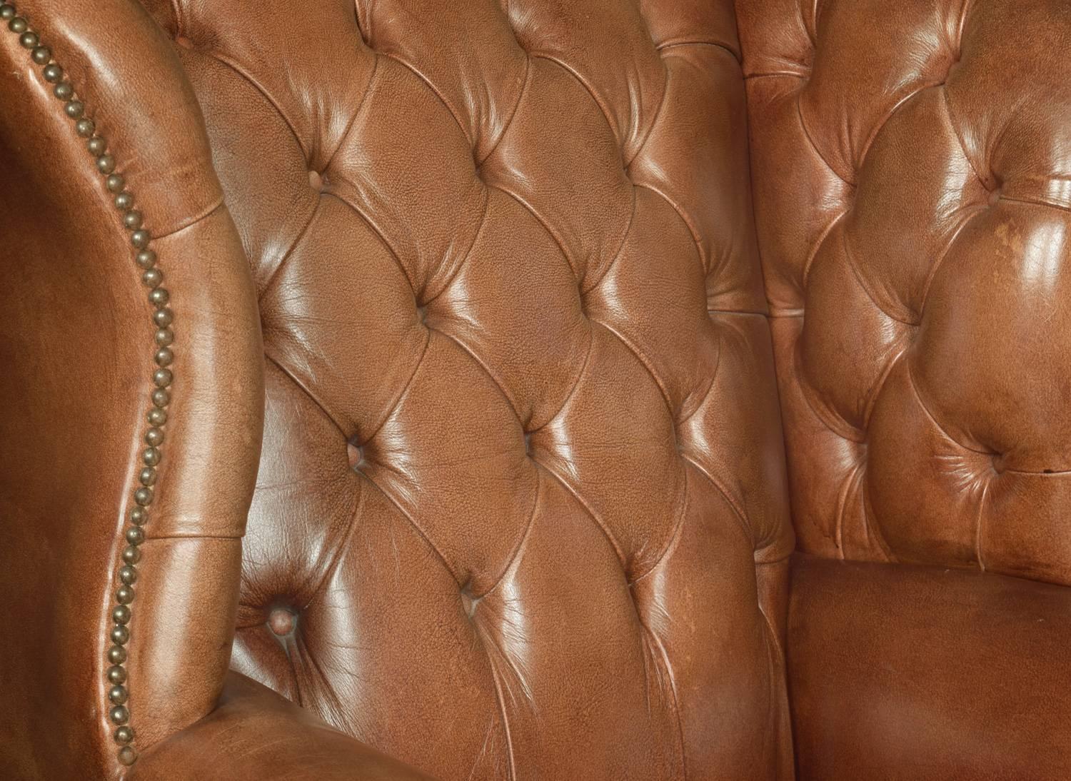 Leather Upholstered Wingback Armchair In Good Condition In Cheshire, GB