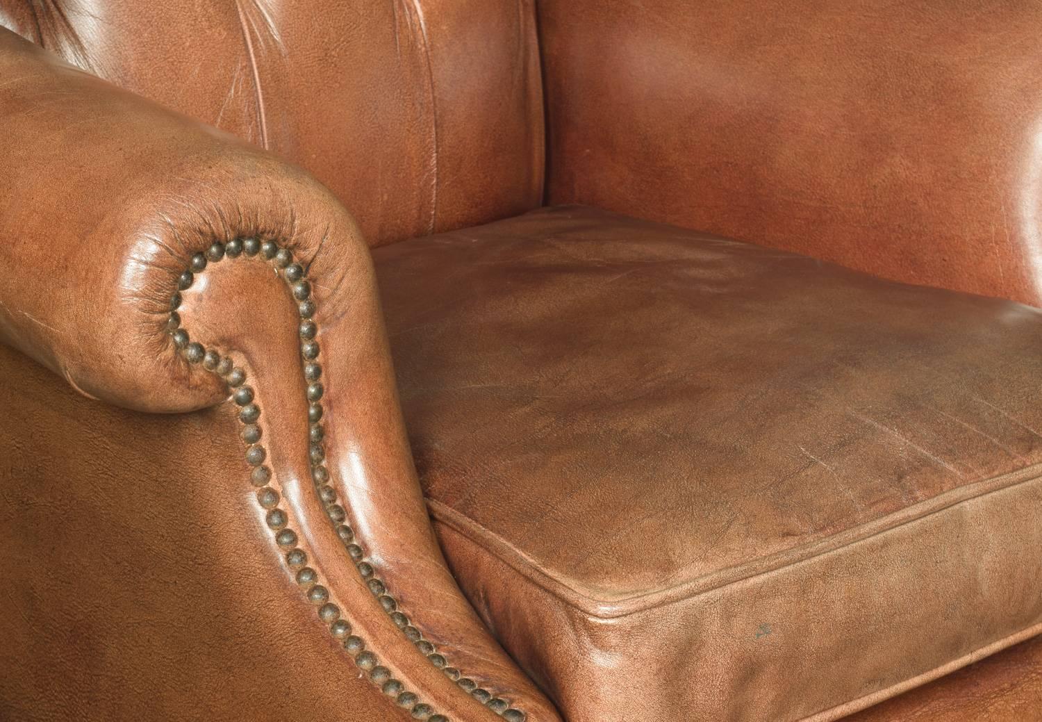 20th Century Leather Upholstered Wingback Armchair