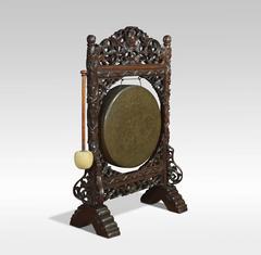 Chinese Gong on Carved Rosewood Stand