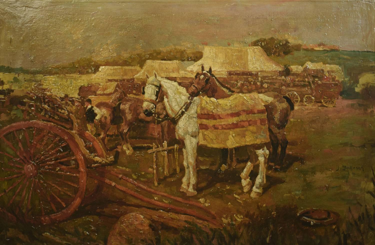 J Dollman, Edwardian English school, oil on canvas – depicting a horse Fair, signed, in gilt frame.
Dimensions:
Height 26.5 inches
Width 36.5 inches
Depth 2 inches.