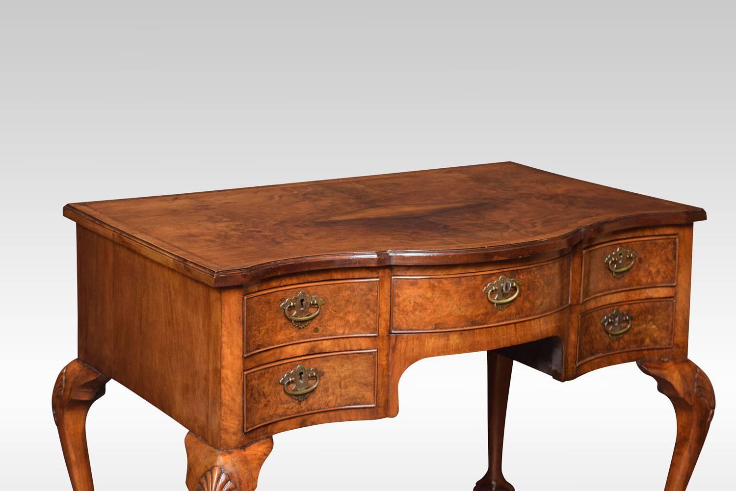 Queen Anne Figured Walnut Writing Desk or Dressing Table