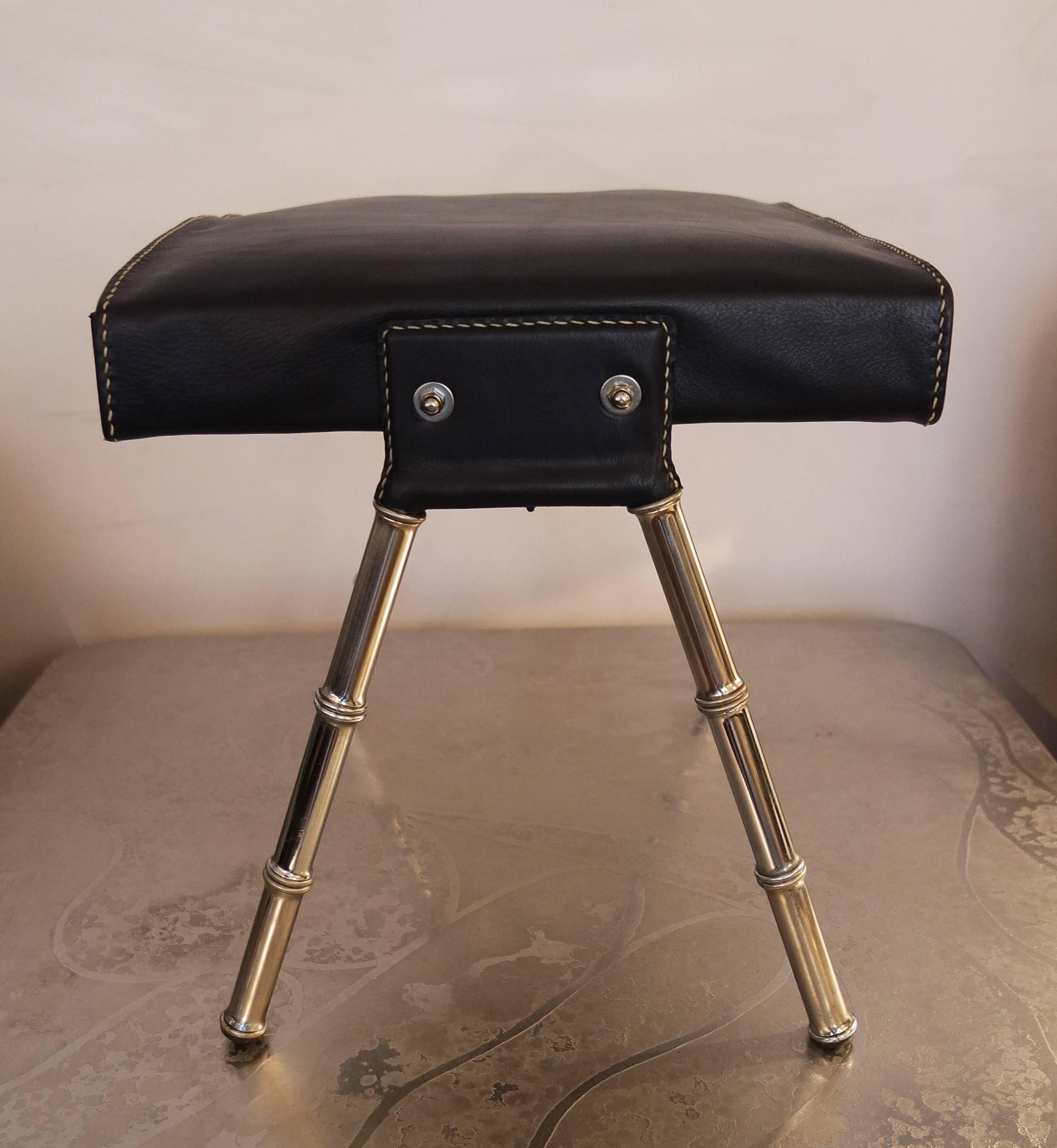 Leather Jacques Adnet Stool
