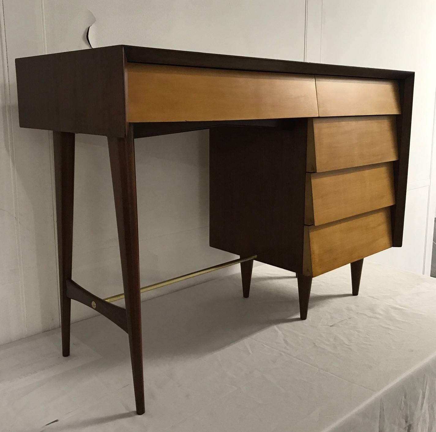 Desk by Olaio, Portugal, 1960s. Five drawers and a brass footrest.