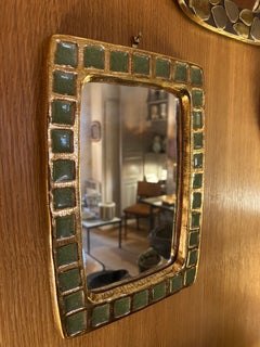 Ceramic mirror "pate de verre" by Mithé Espelt, France, 1960's