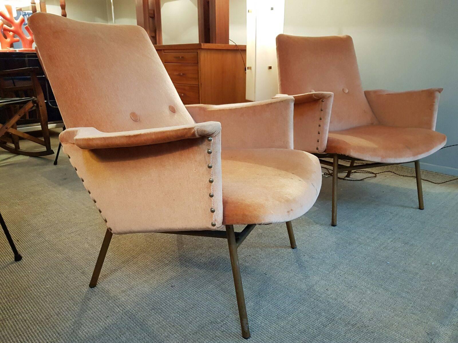 French Pair of Guariche Armchairs, Model Sk660