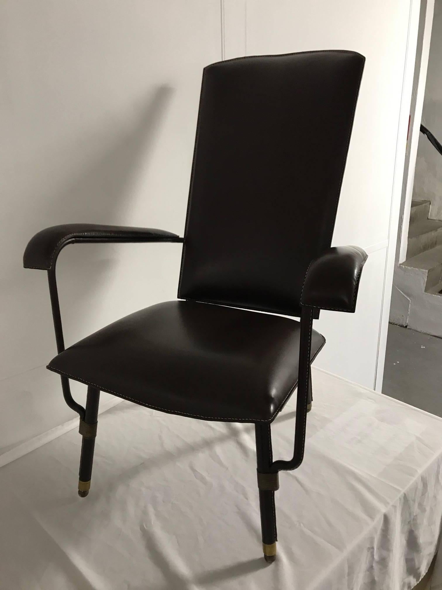 Leather Armchair by Jacques Adnet 1
