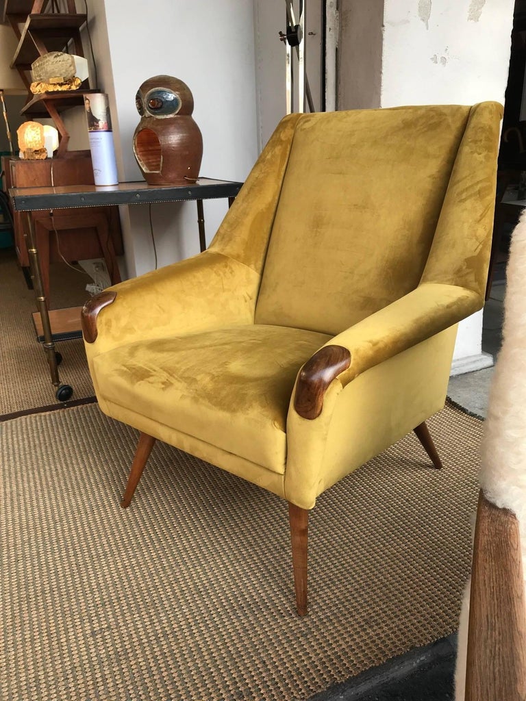 Altamira armchair, Portugal, 1960s. Recently re-upholstered with a yellow velvet.