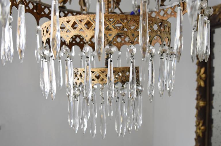 19th Century Italian Corona Tole Chandelier With Eight Arms And This Is A Precious Italian Chandelier From Italy It Features Eight Arms And Flanked With
