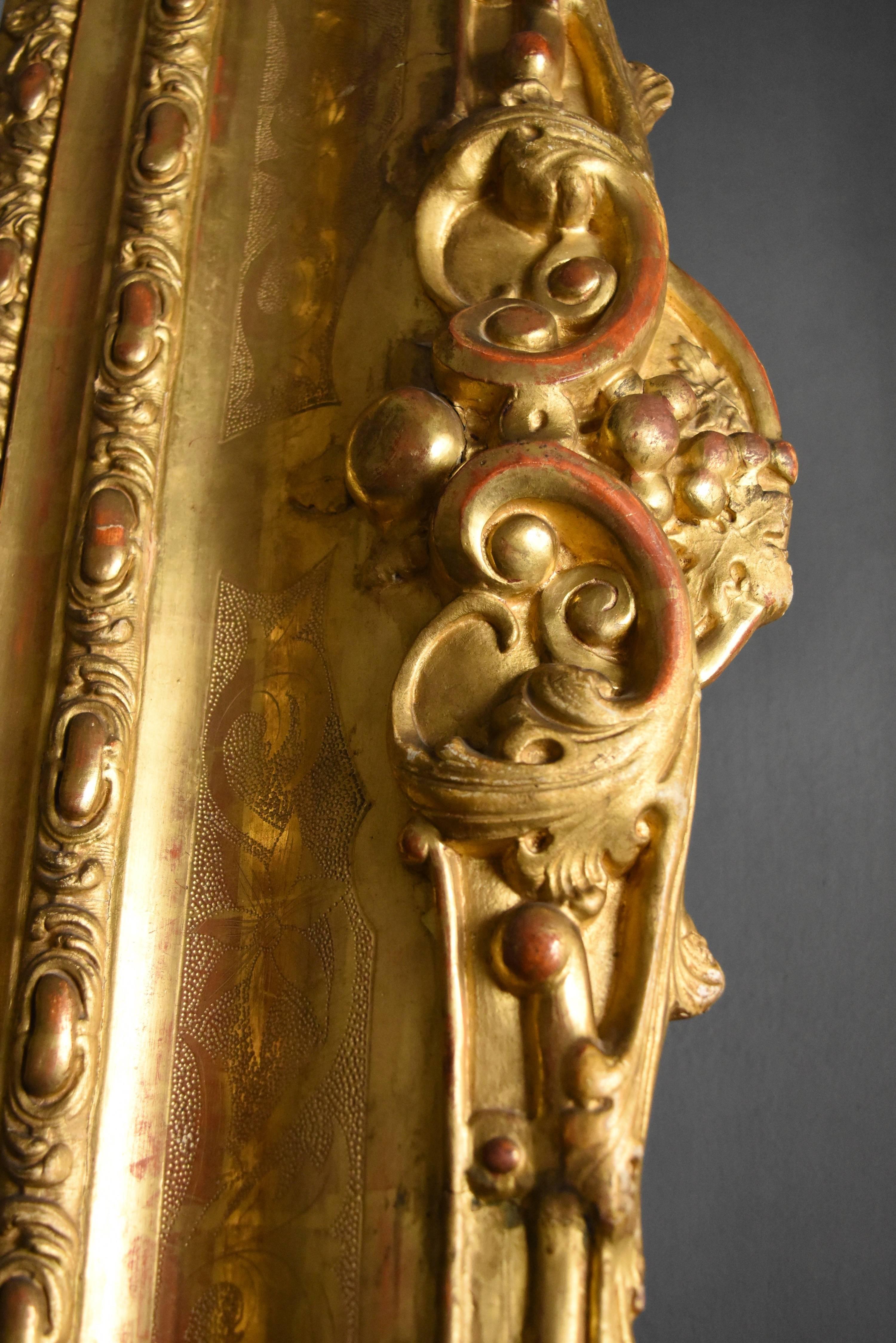 19th Century Italian Carved Venetian Gold Gilt Mirror with Original Mercury Gla In Good Condition In Houston, TX