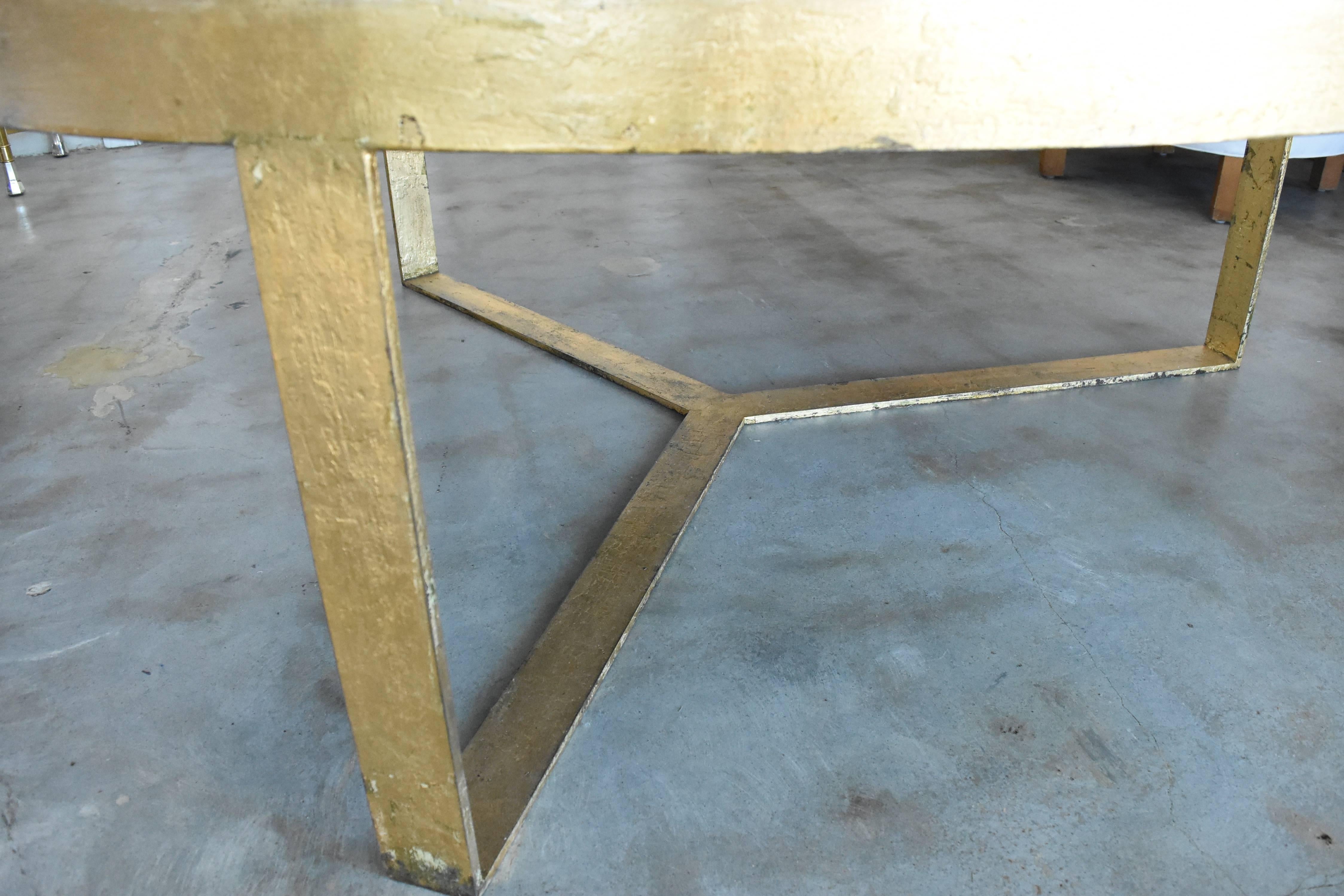 Gilt Newly Fabricated Spanish Gold Leaf Over Steel With Slate Inset Coffee Tabletop 