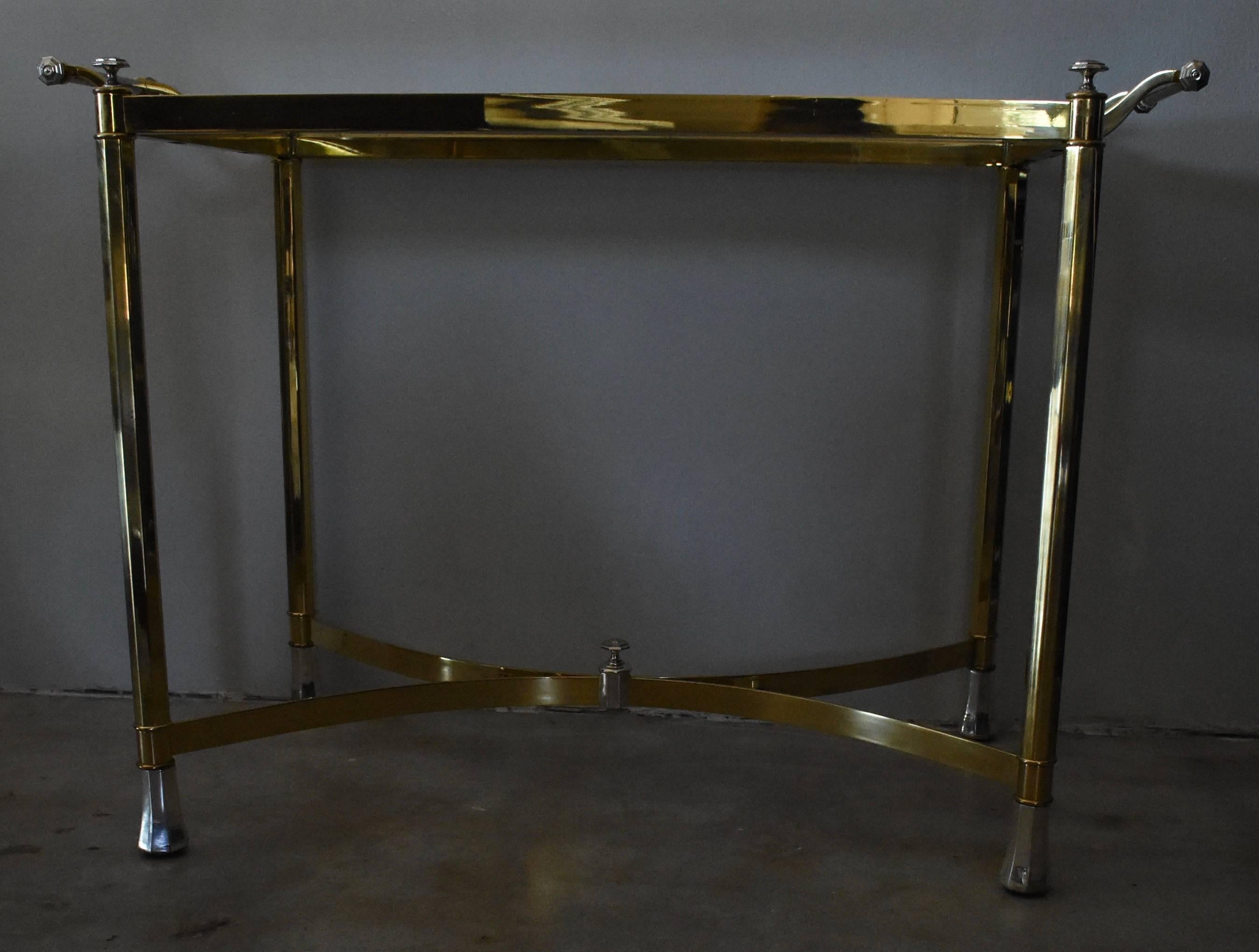 20th Century Vintage 1970s Italian Brass and Silver Plated Table or Bar Cart